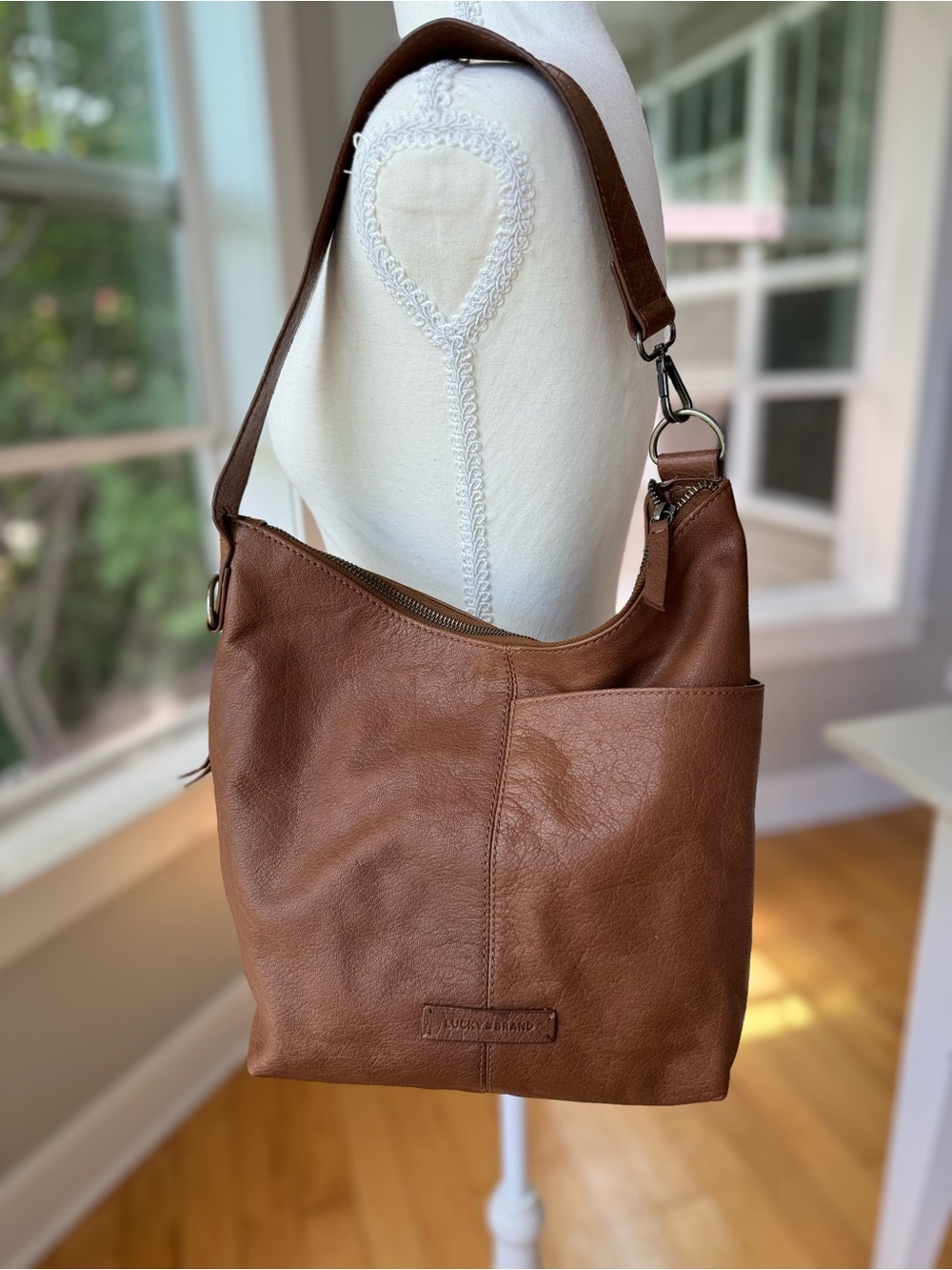 Lucky Brand Cognac Brown Leather Shoulder Hobo